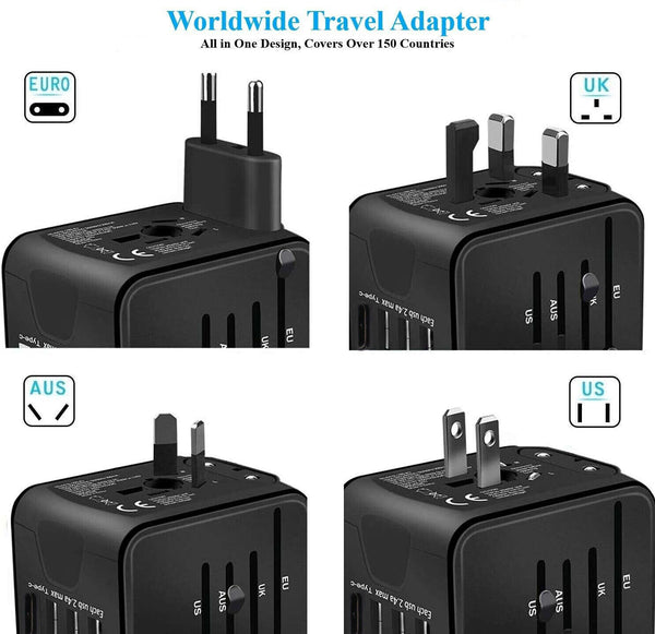 Universal Travel Adapter Worldwide Multi Plug UK EU AU US USB TypeC Fast Charger