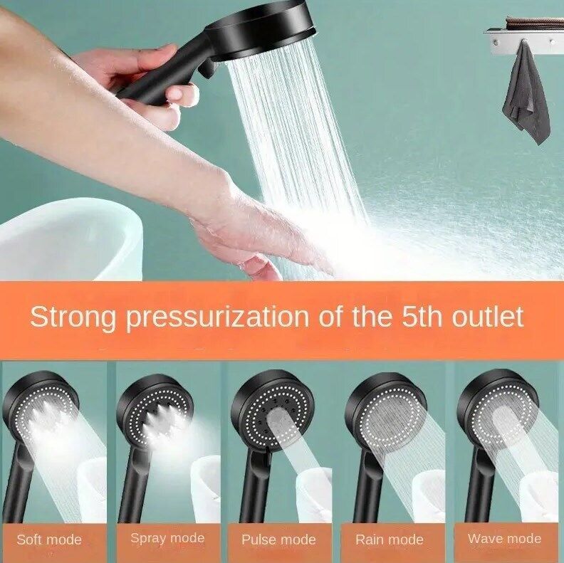 High Pressure Bath Shower Head 5 Mode Large Chrome Handset Heads Water Saving