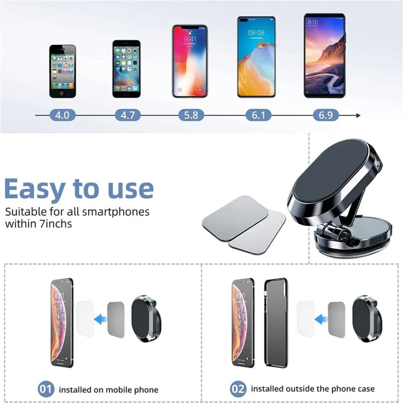 Car Phone Holder Magnetic Car Phone Mount 6 Powerful Internal Magnet Retractable